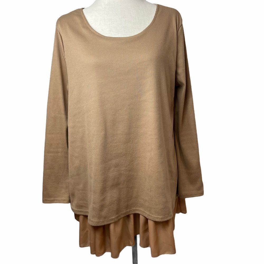 CL Shang Beige Peplum Long Sleeve Layered Top Blouse Size 2XL - Picture 6 of 13